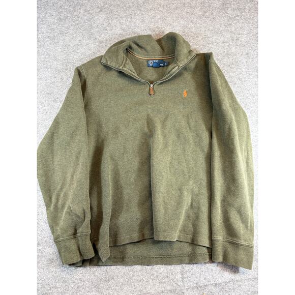 Vintage Y2K Polo Ralph Lauren 1/4 Zip Sweater Mens L Green Knit Orange Pono Logo - Picture 1 of 4